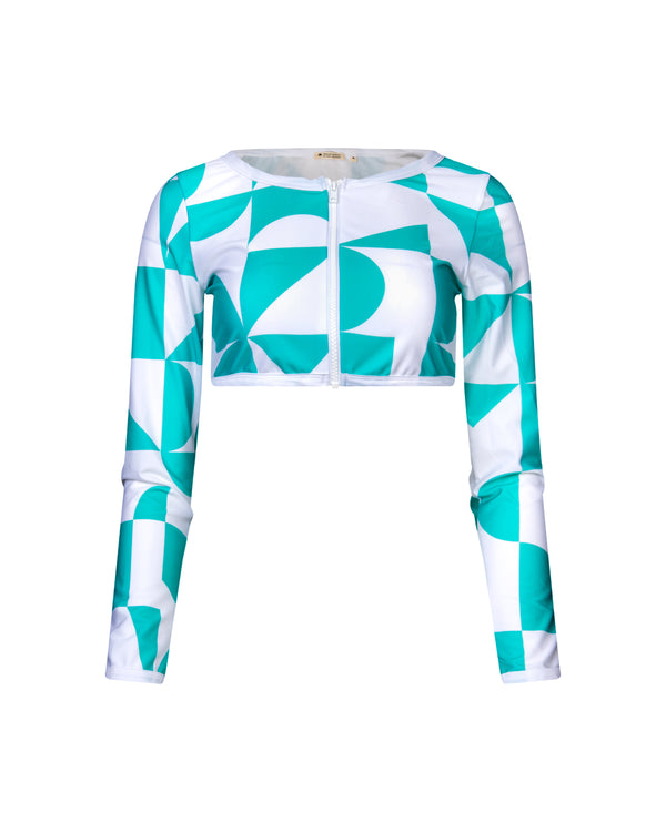 Long sleeve crop top Giulia Geometric Aquagreen UPF 50+