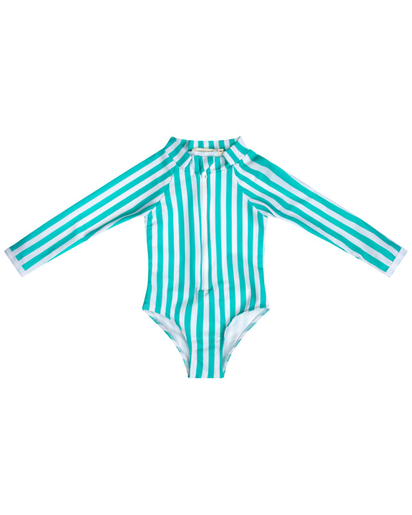 Palombaggia one piece Aquagreen/White stripe UPF 50 +