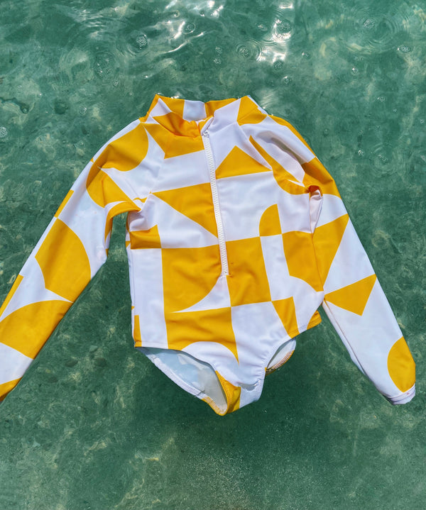 Palombaggia one piece Yellow/White Geometric print UPF 50+